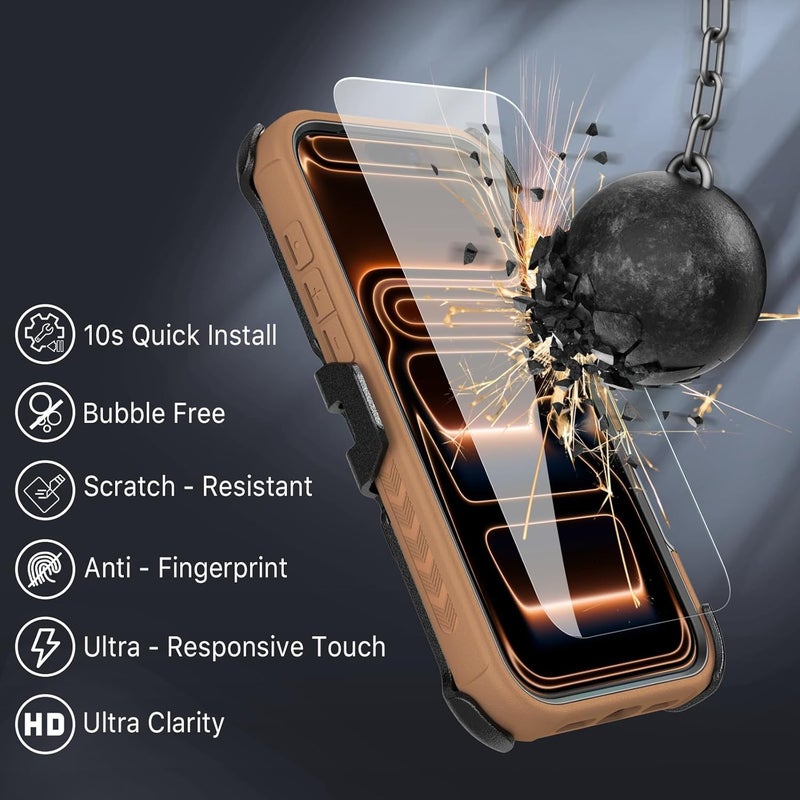 M MYBAT PRO for iPhone 17 Pro Case with Belt Clip Holster,[Compatible with Magsafe] w/Screen Protector,Anti-Drop,Shockproof,w 360°Rotating Kickstand,Heavy Duty Protection (Brown) - Image 3